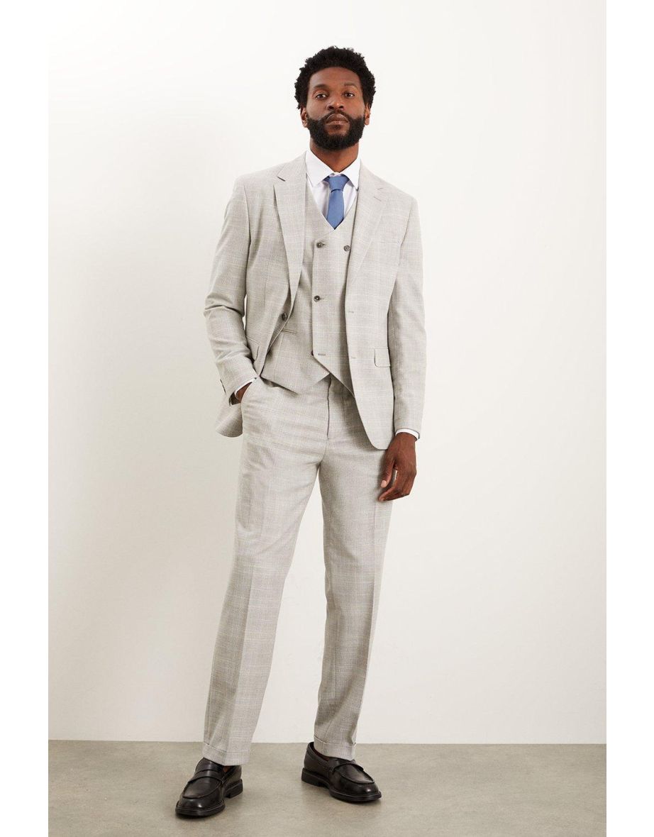 Tailored Fit Grey Textured Check Waistcoat