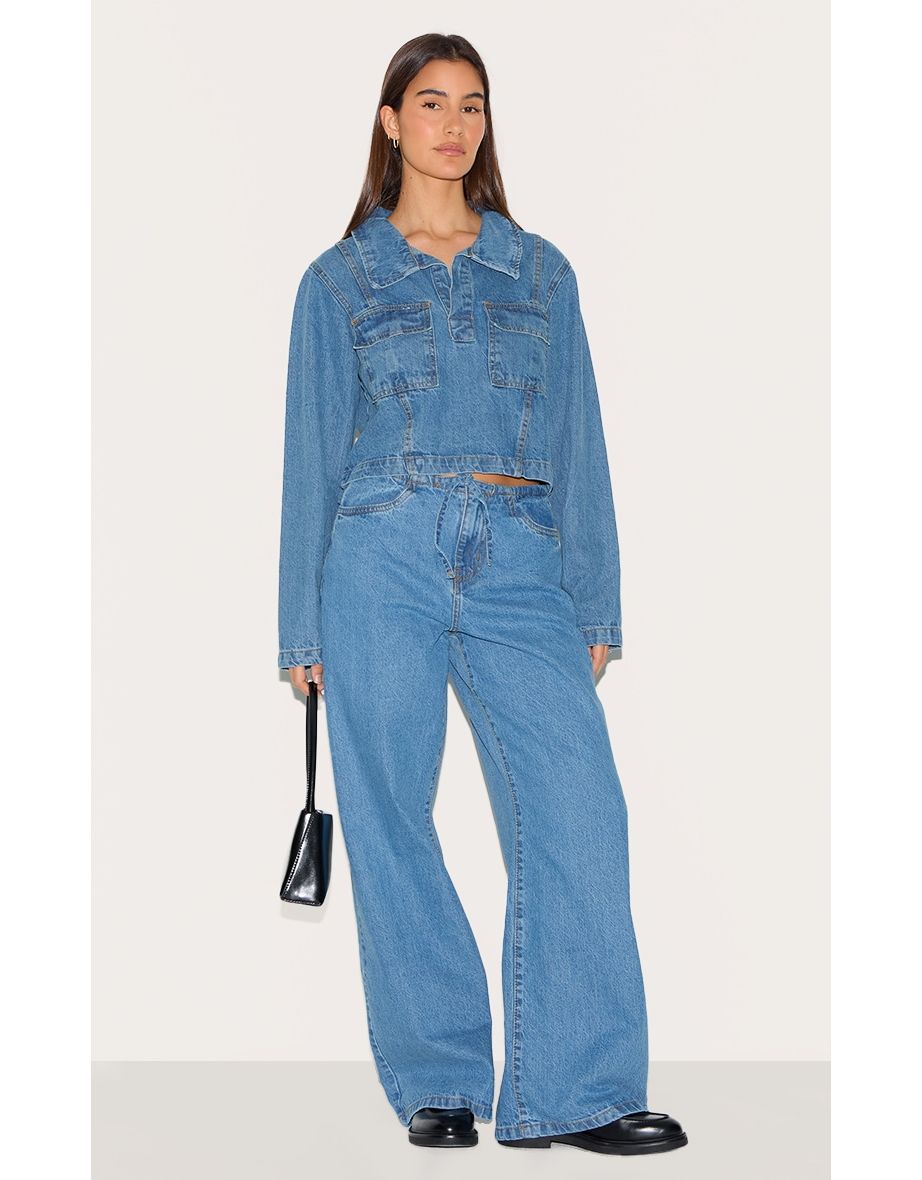 Mid Blue Wash Long Sleeve Denim Rugby Shirt