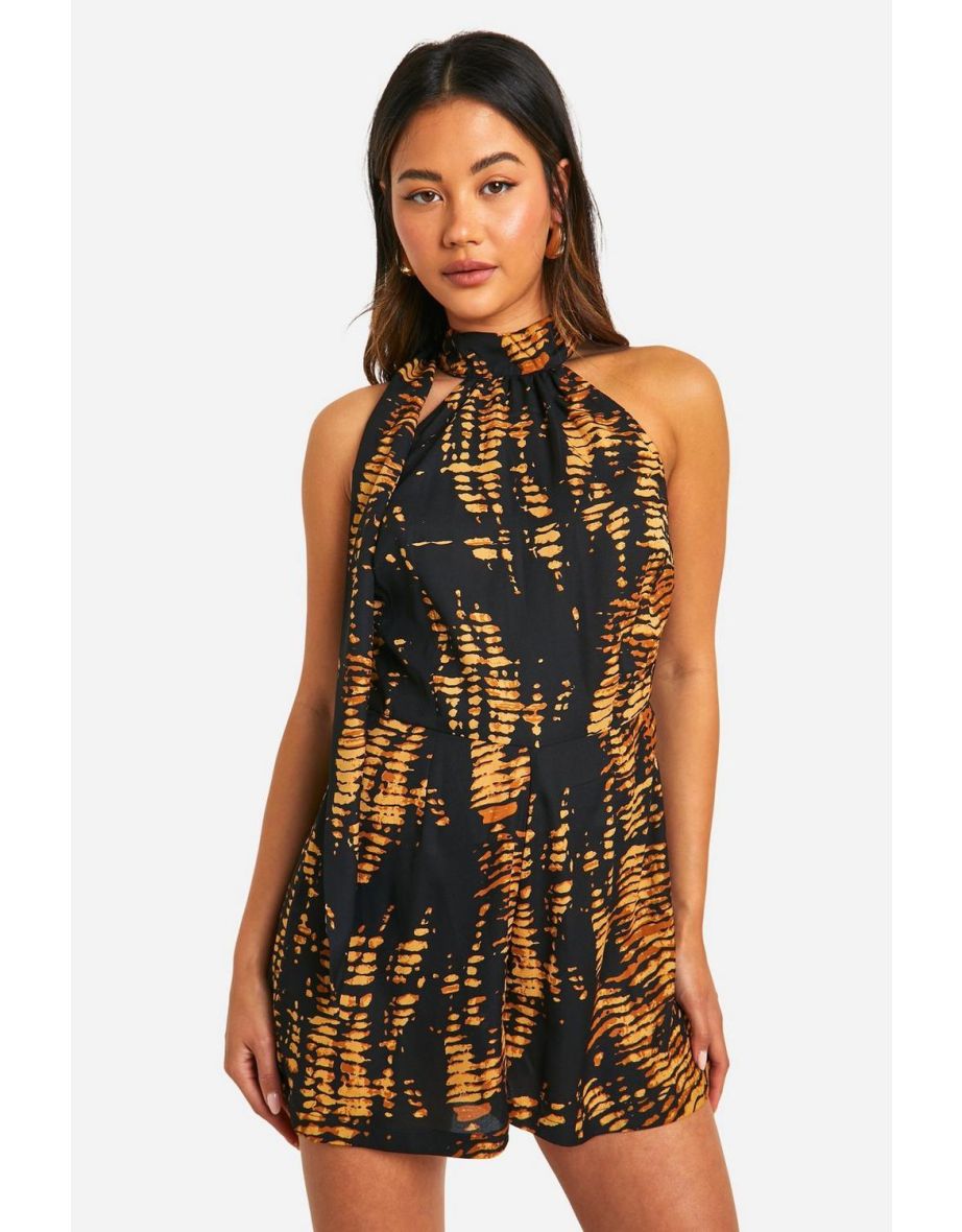 Tie Dye Halterneck Playsuit - black