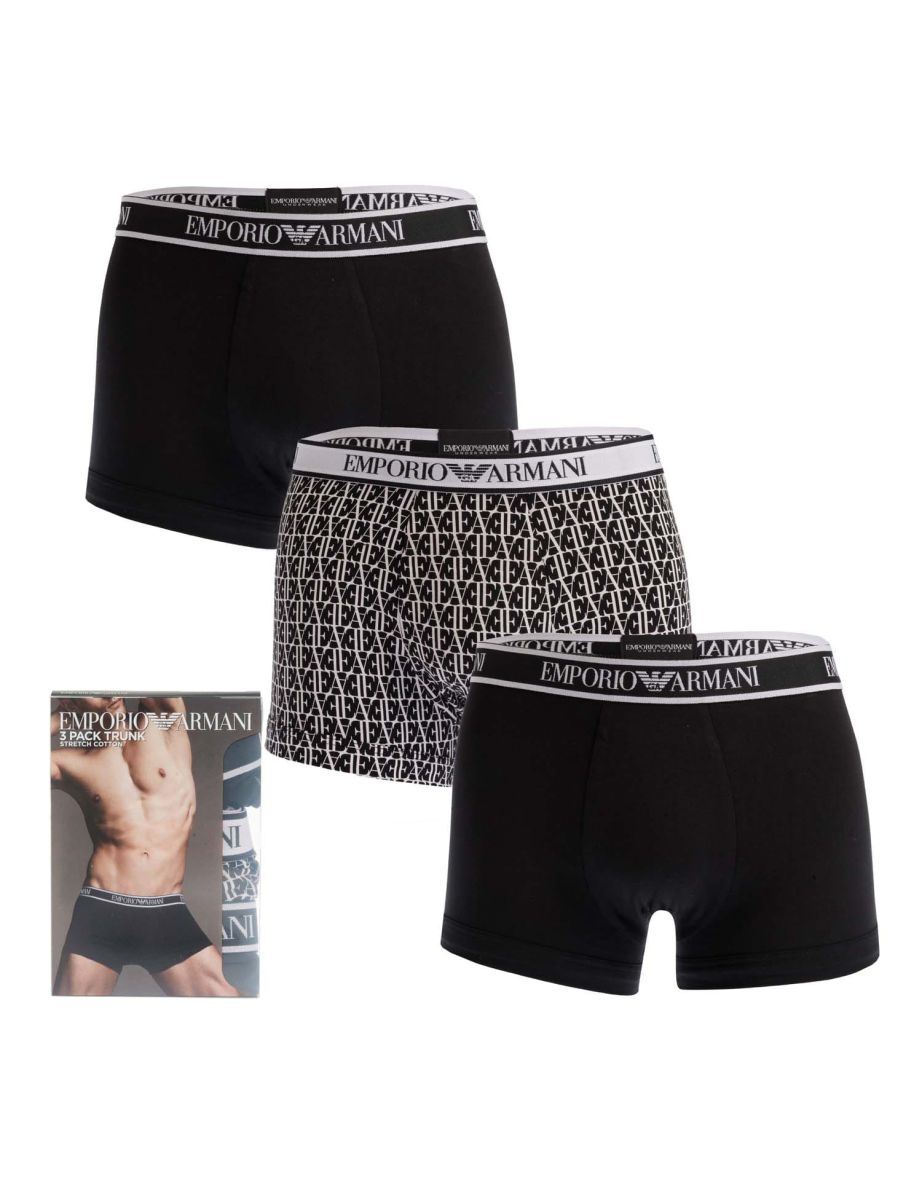 Men's Emporio Armani 3 Pack of Trunks in Black