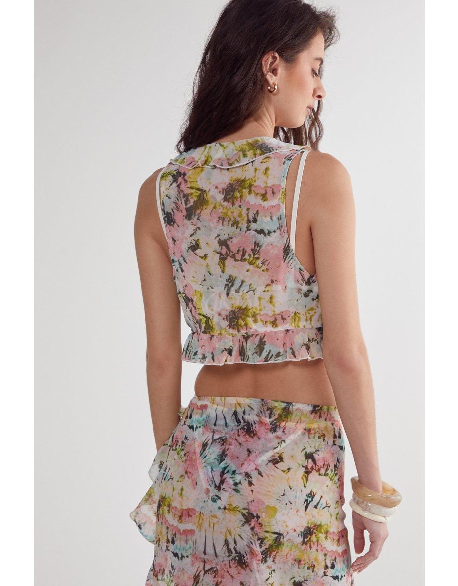 Tie Dye Ruffle Tie Front Beach Top - 3