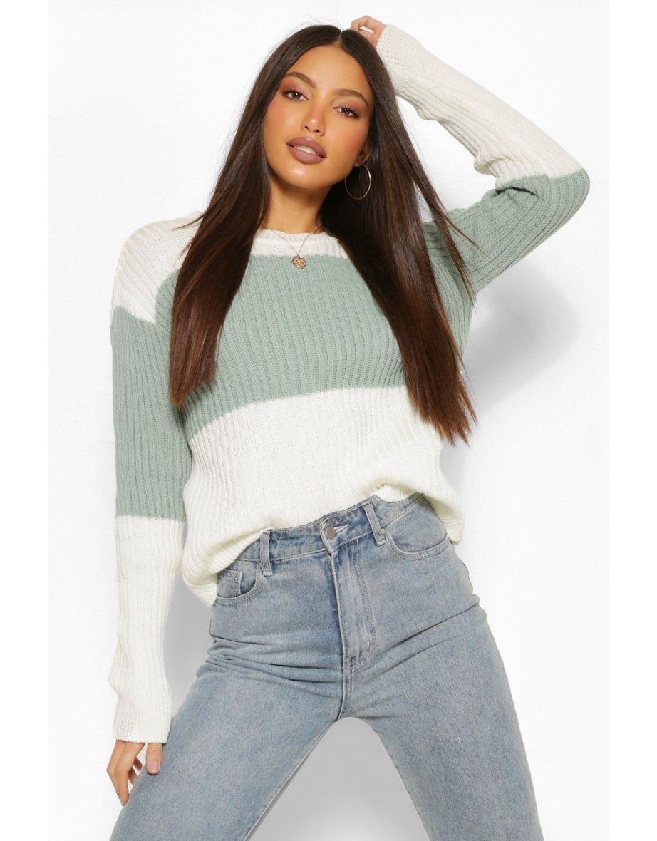 Tall Colour Block Knitted Sweater - green - 3