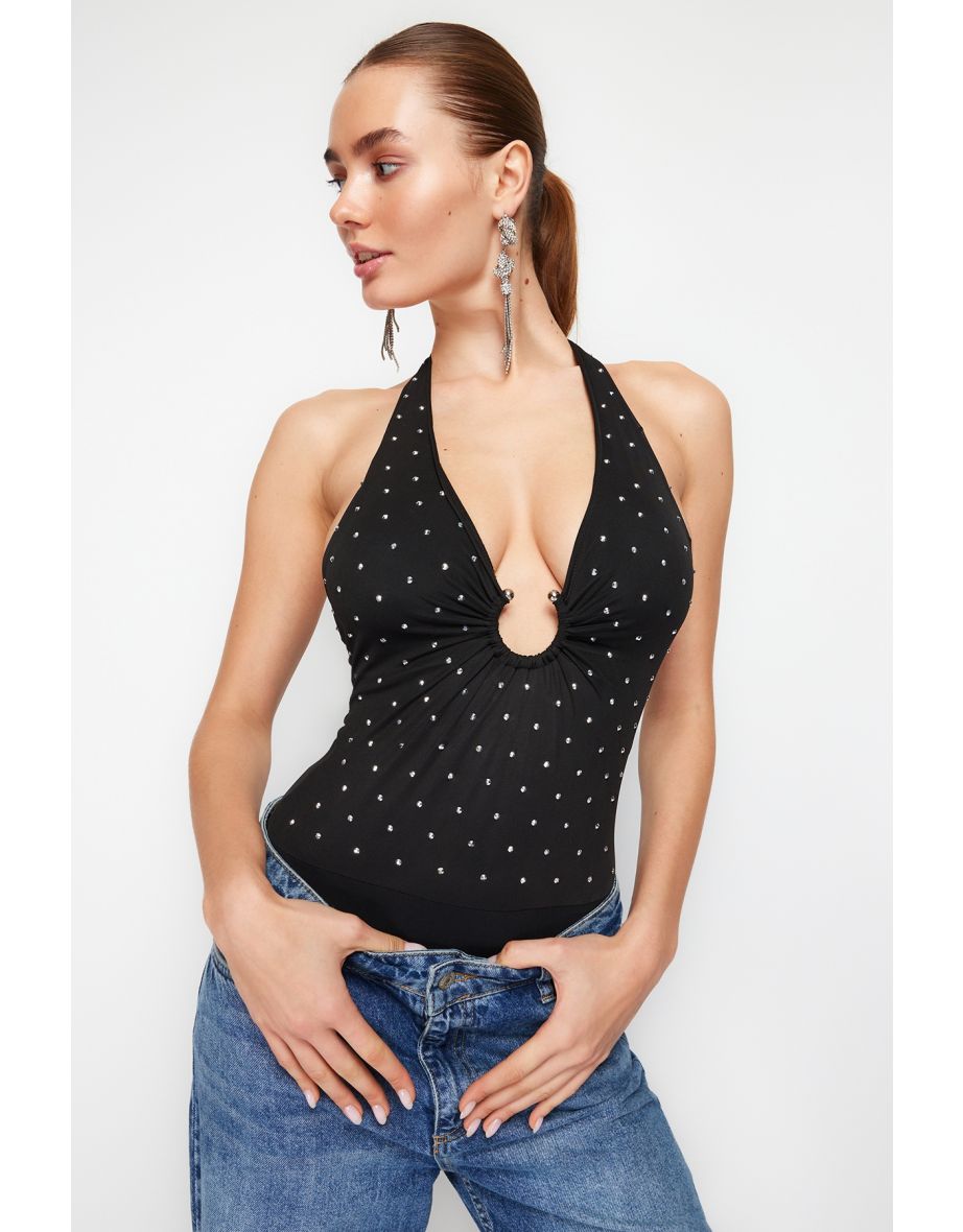 Black Shiny Stone Accessory Bodysuit