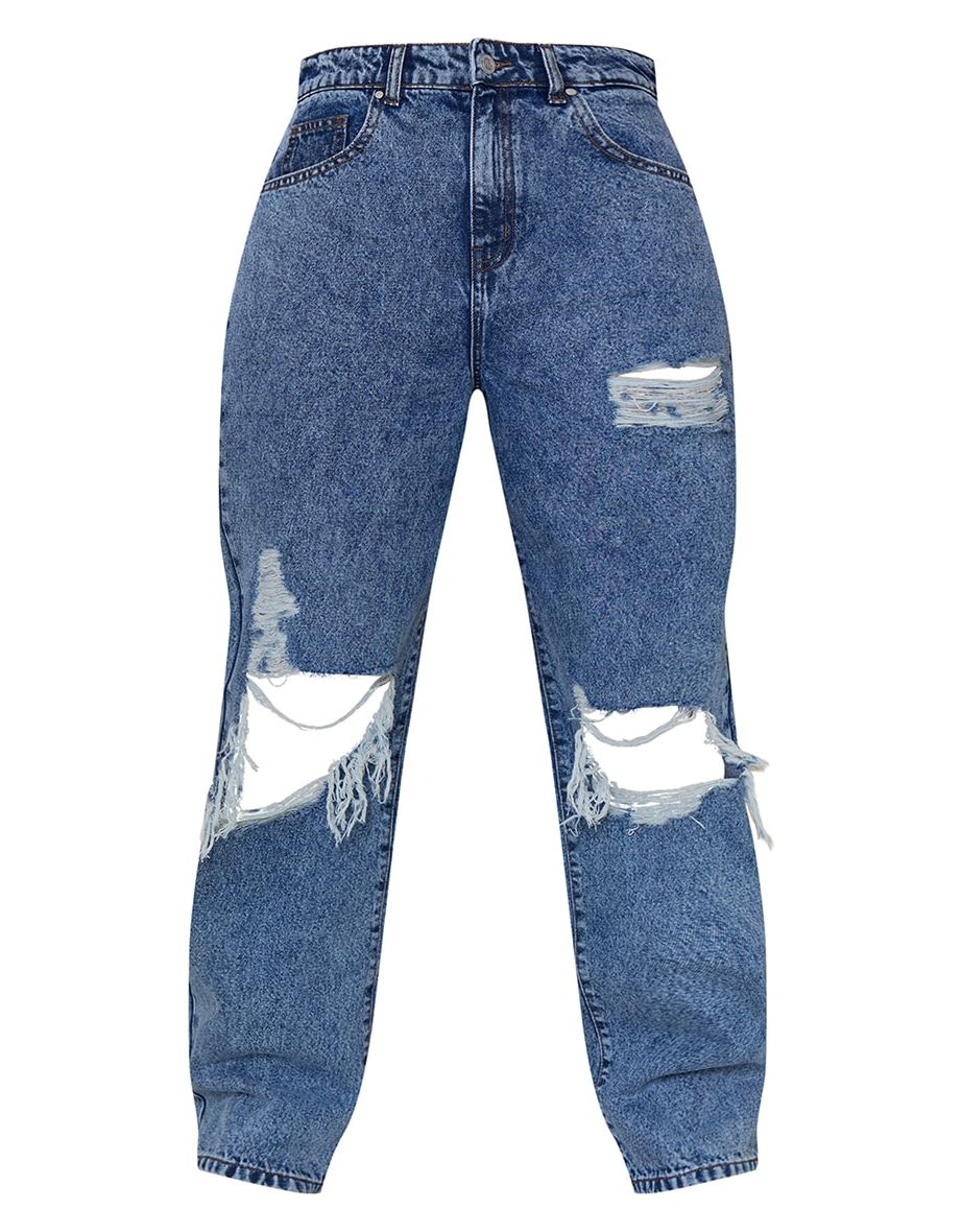 PRETTYLITTLETHING Recycled Shape Vintage Wash Extreme Rip Wide Leg Jeans - 4