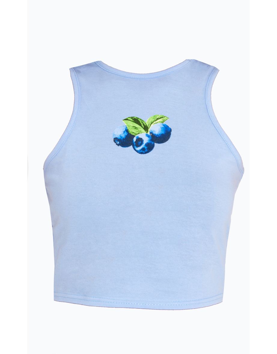 Blue Blueberry Graphic Detail Racer Vest Top - 4