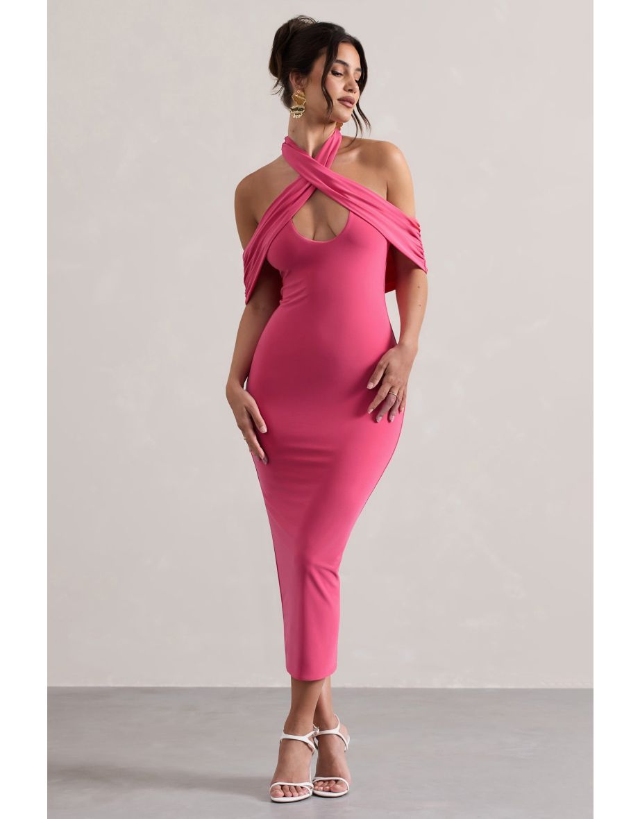 Coral bodycon midi dress online