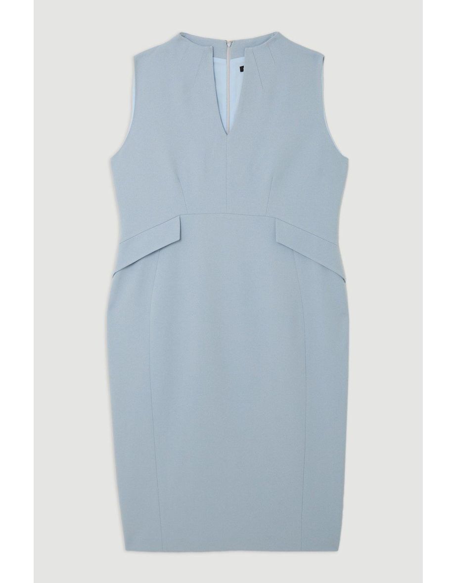 Plus Size Structured Crepe High Neck Tailored Midi Pencil Dress - 3