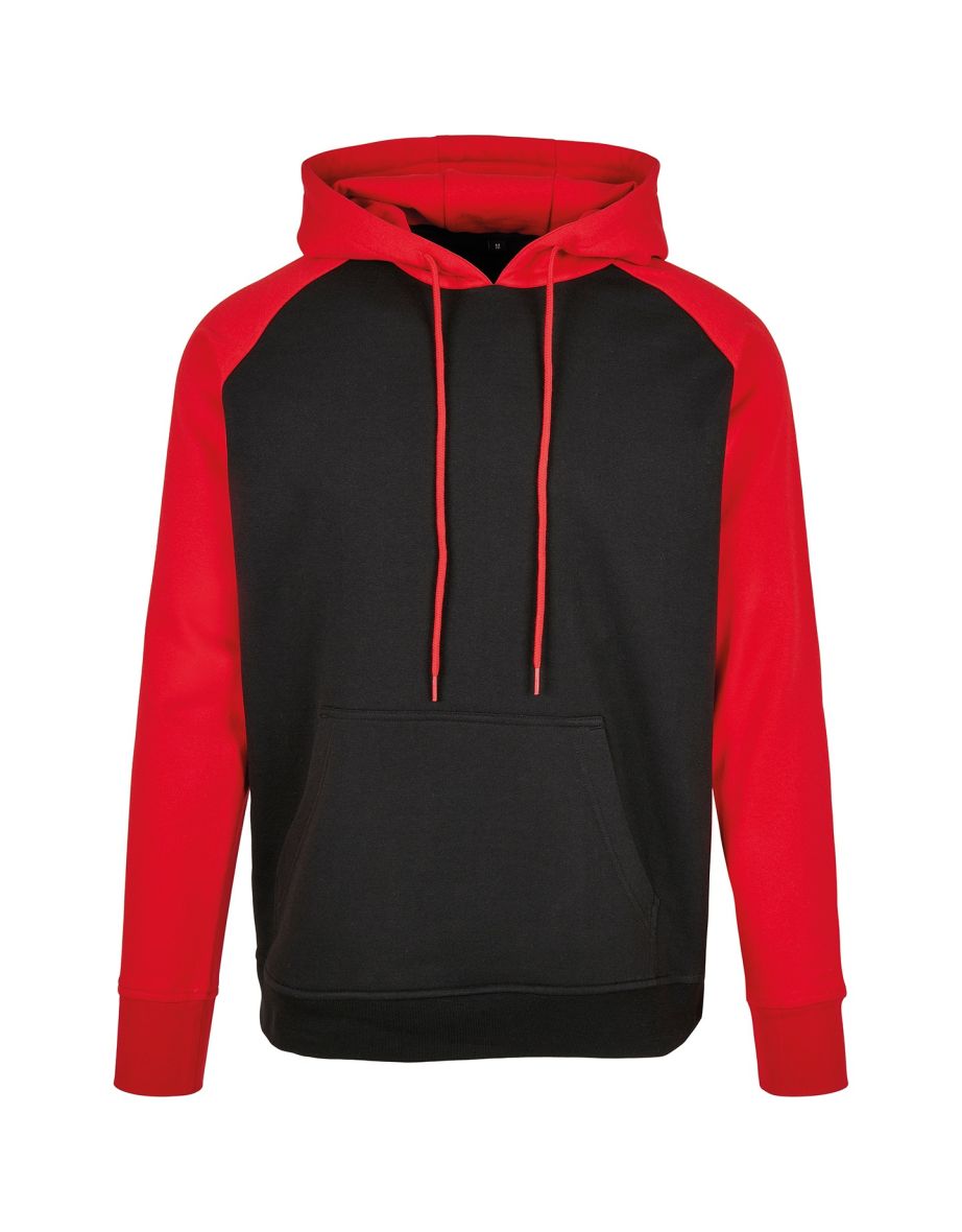 Mens Basic Raglan Hoodie - Black/Red