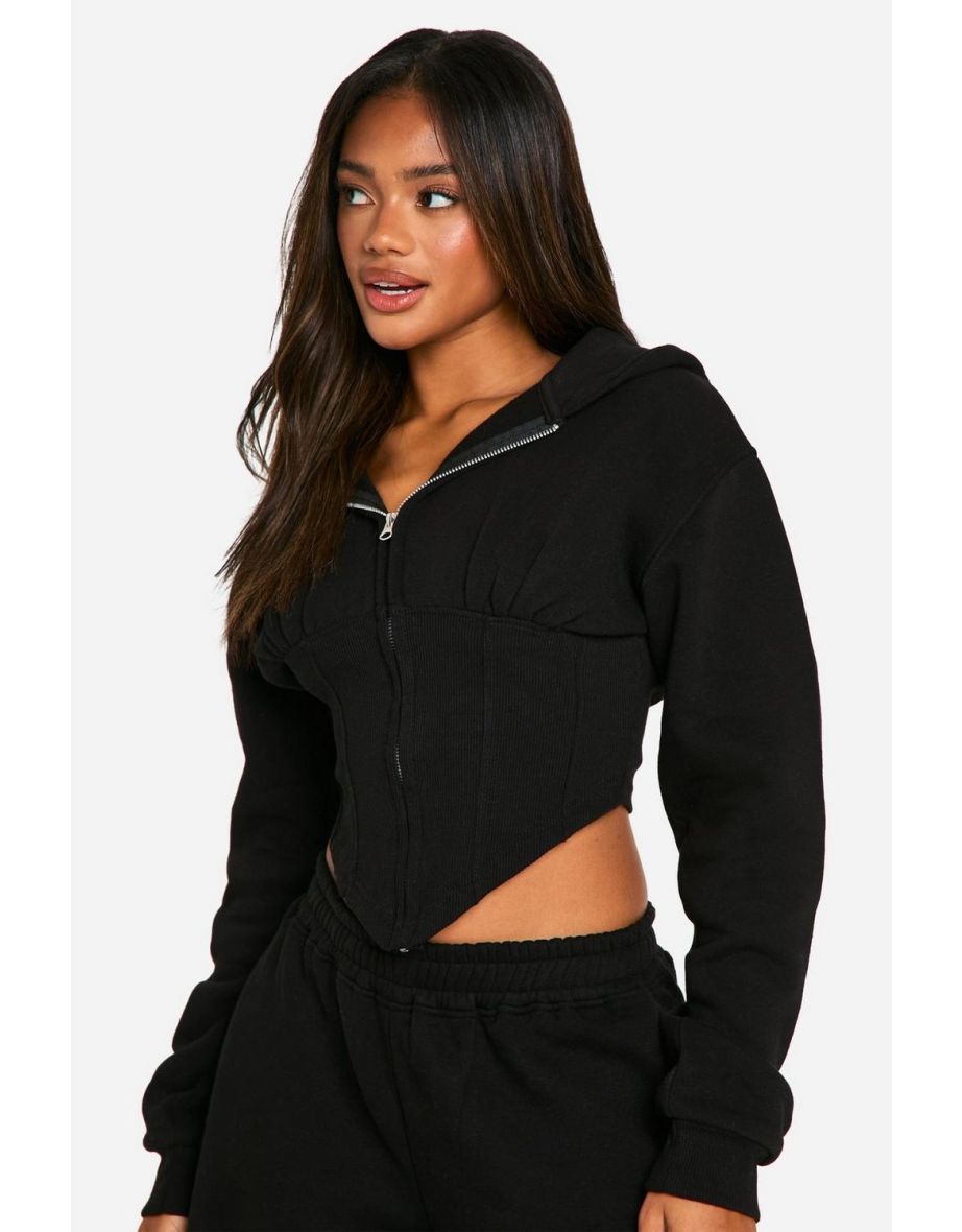 Corset Rib Insert Zip Through Hooded Tracksuit - black - 3