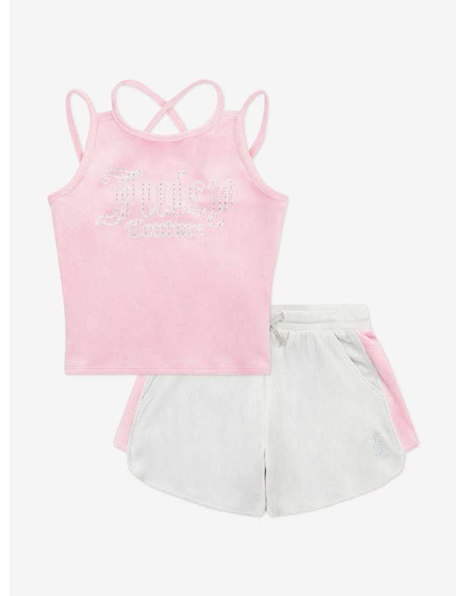 Juicy Couture Girls Velour Strappy Top and Runner Set in Pink