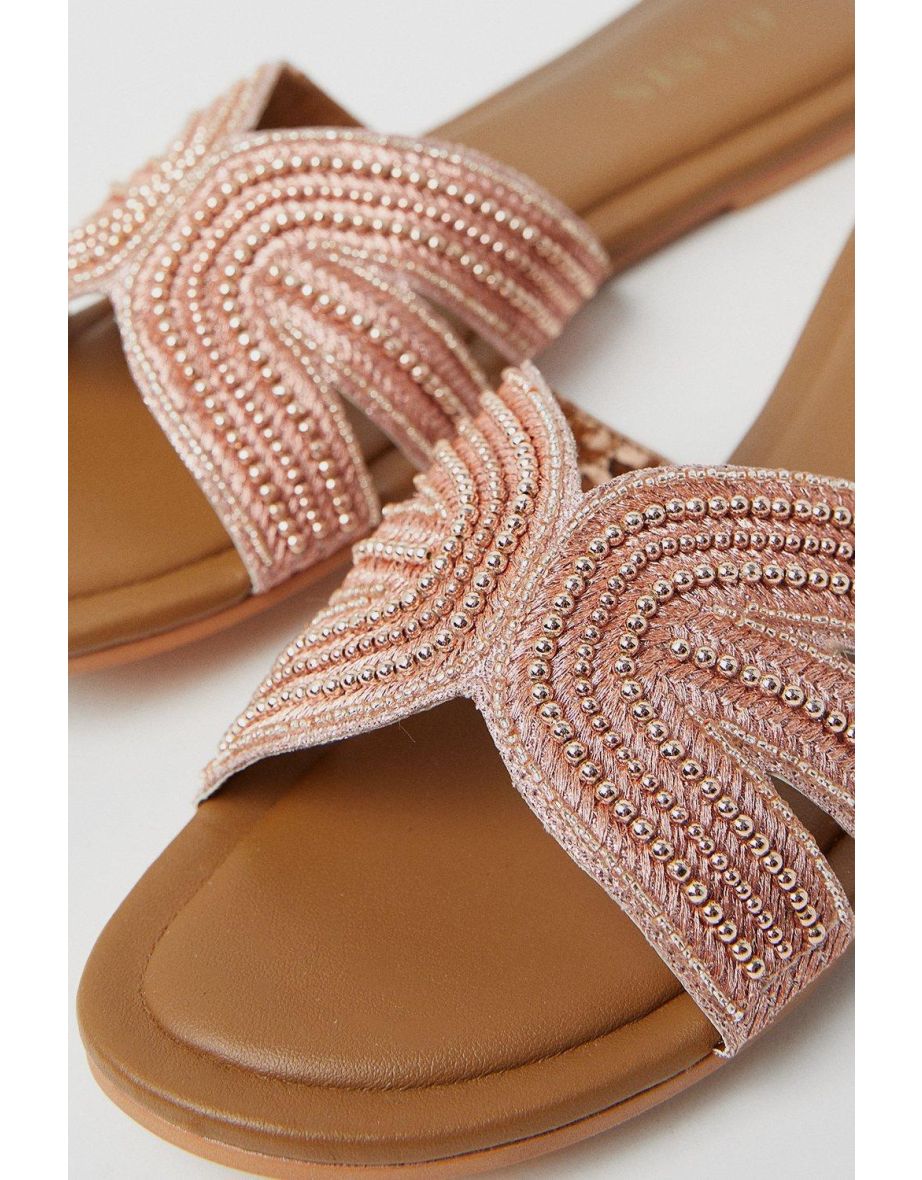 Indigo Leather Sequin Embellished Flat Mule Sandals - 3