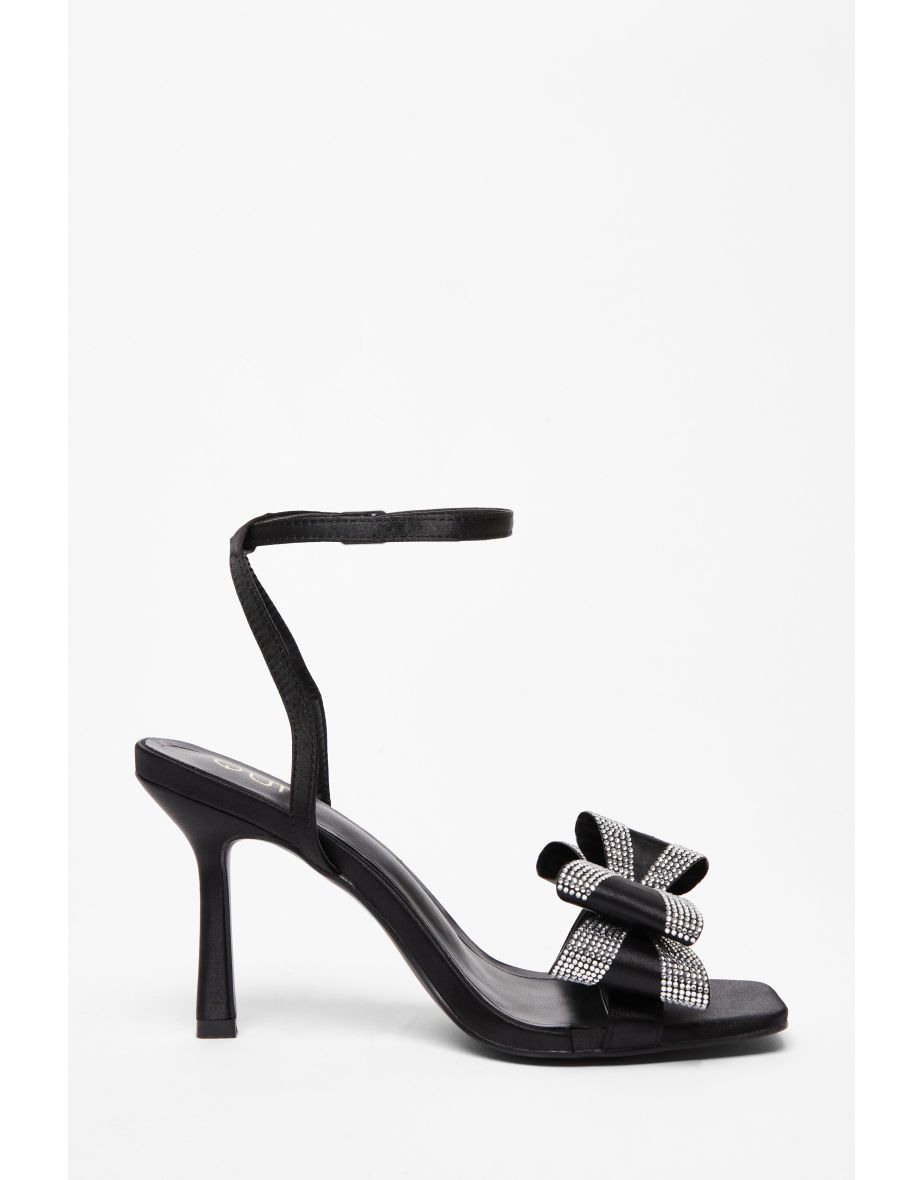 Black Diamante Bow Heeled Sandals