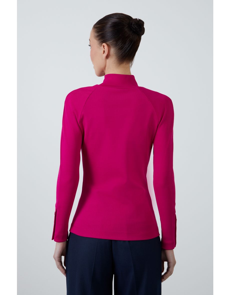 Pink Fisherman Neck Slim Fit Knit Sweater - 2