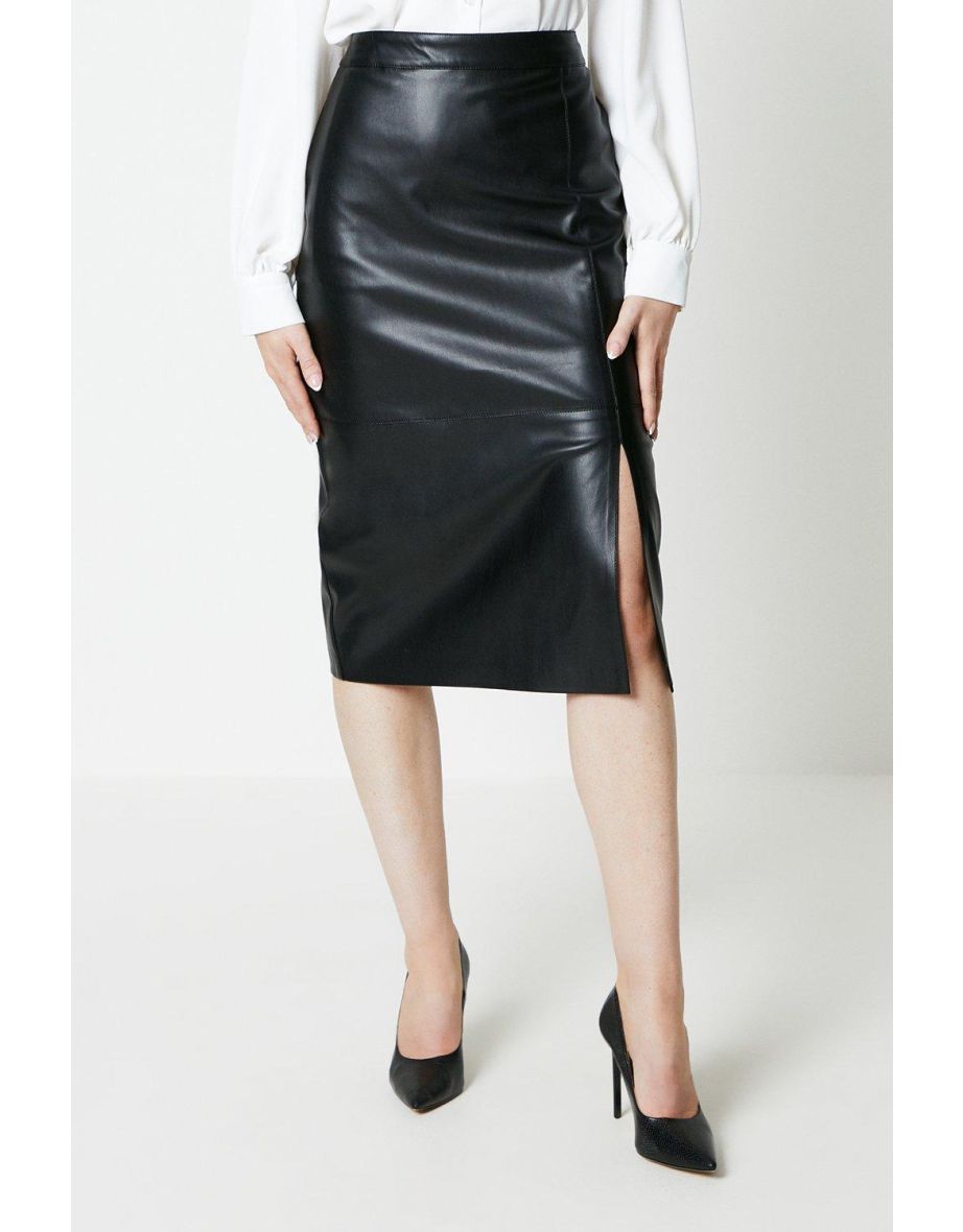 Shop Faux Leather High Waisted Pencil Midi Skirt black Online in Oman VogaCloset