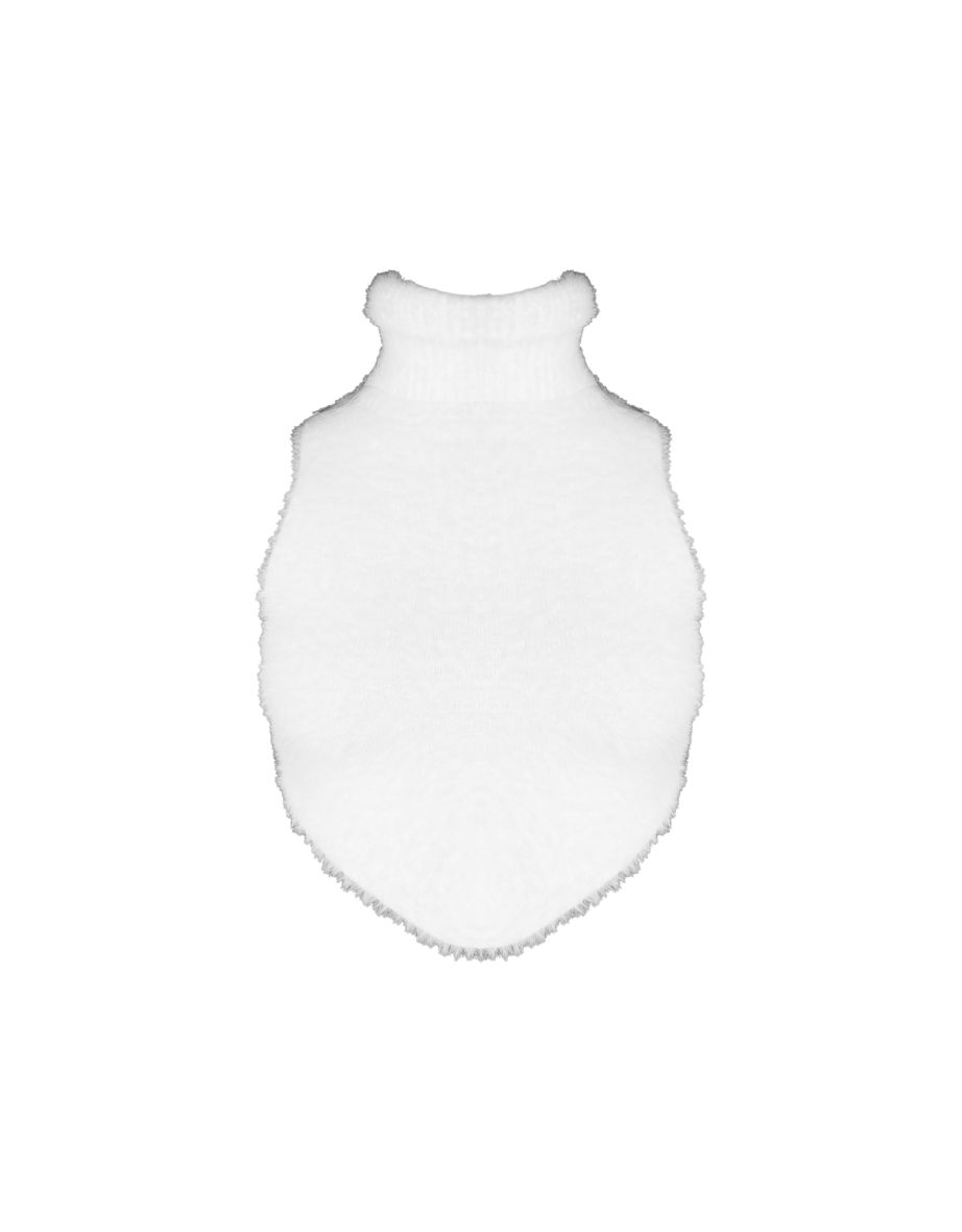 Petite White Fluffy Knit High Neck Curved Hem Crop Top - 4