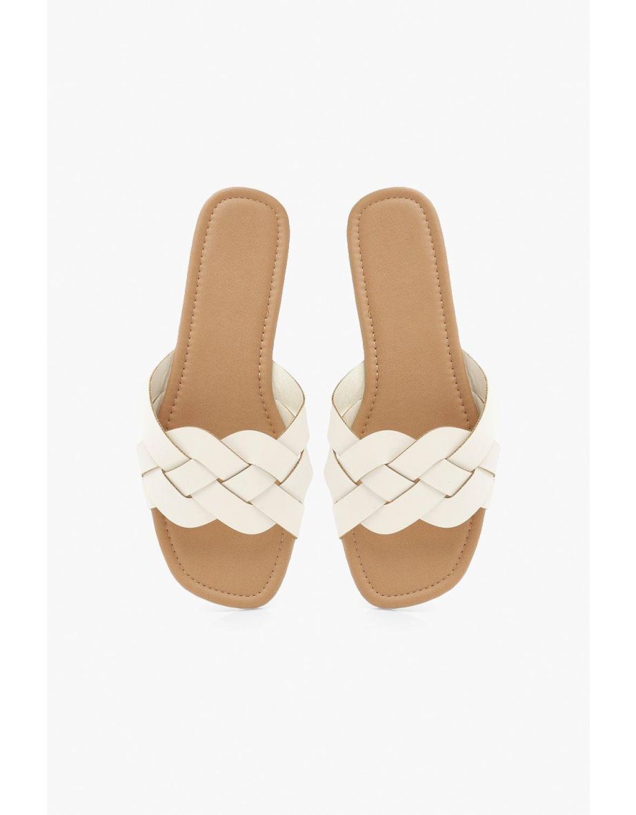 Wide Fit Woven Strap Sliders - white - 3
