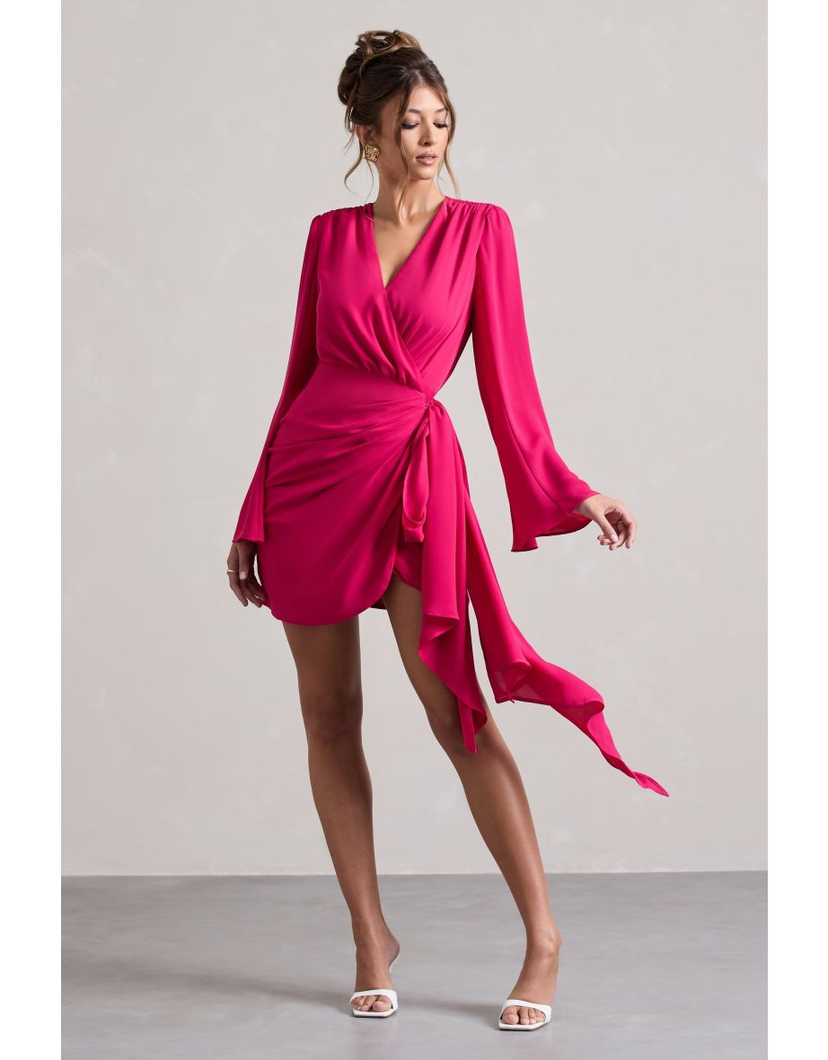 Shop Alinta Hot Pink Long Sleeve Wrap Mini Dress Online in United Arab Emirates VogaCloset