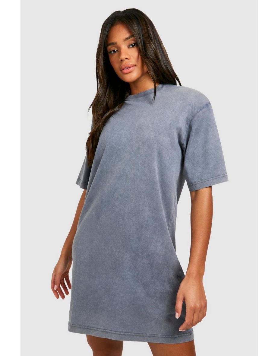 Acid Wash T-shirt Dress - grey