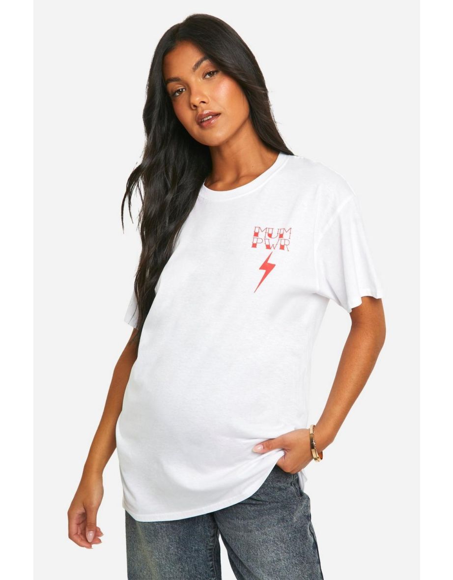 Maternity Mum Power Printed Oversized T-shirt - white