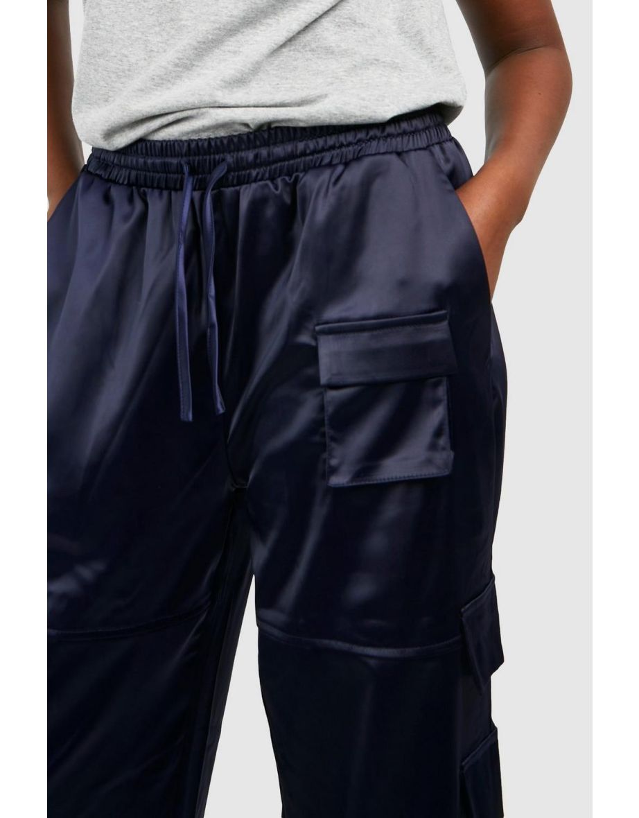 Satin Cargo Trouser - navy - 3