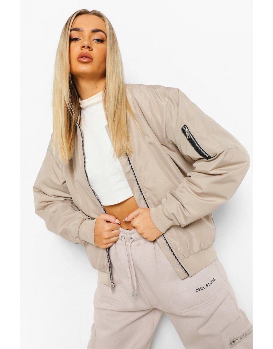 Oversized Bomber Jacket - stone - 3