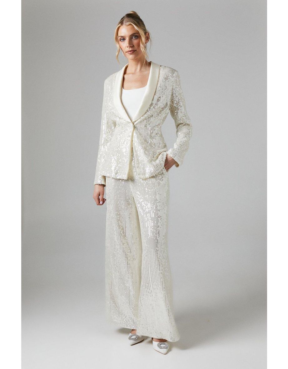 Clear Sequin Wide Leg Trouser