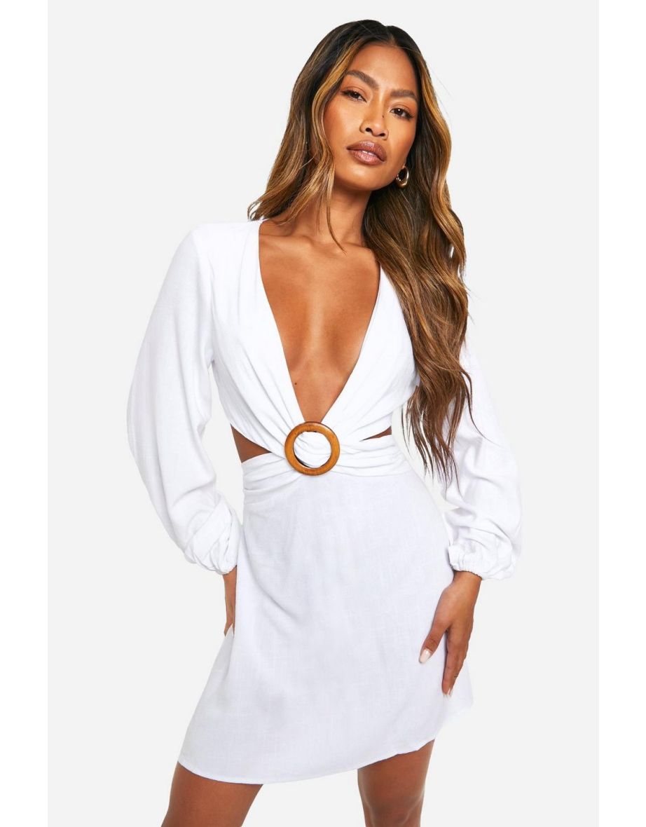 Shop White Linen Cut Out Mini Dress Online in Oman VogaCloset