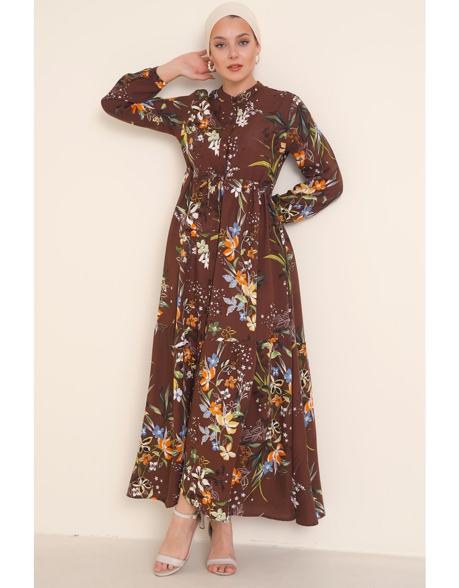 Magnificent Collar Hijab Dress - F.kahve