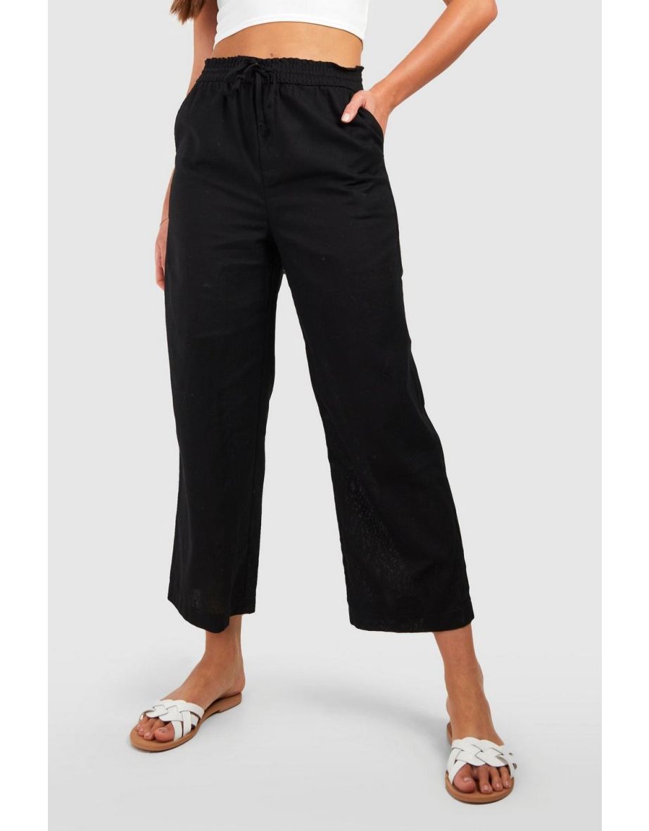 Tall High Waisted Linen Look Wide Leg Culottes - black - 3