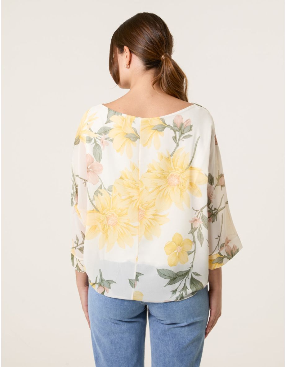 Floral Chiffon Batwing Blouse - 3