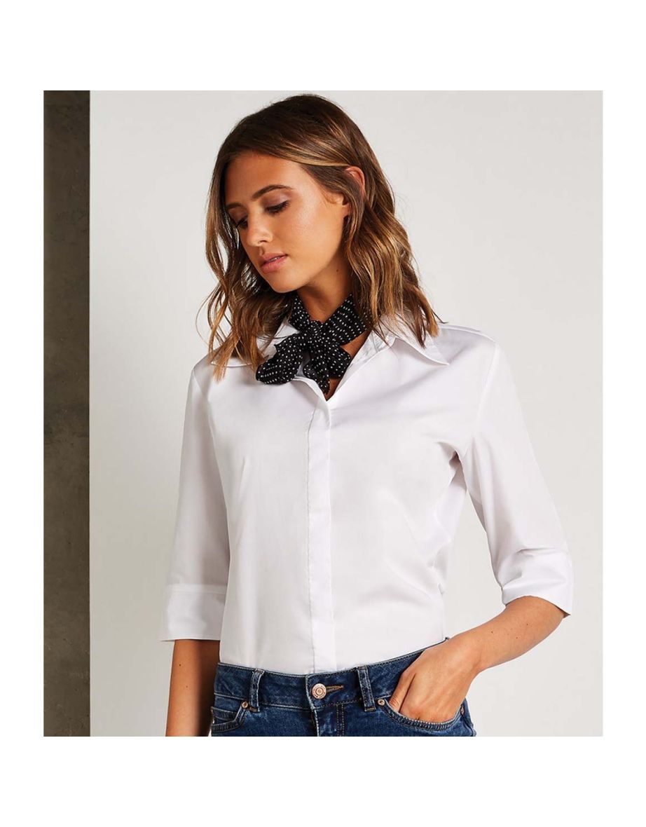 Kustom Kit Ladies Continental 3/4 Length Sleeve Blouse - White - 2