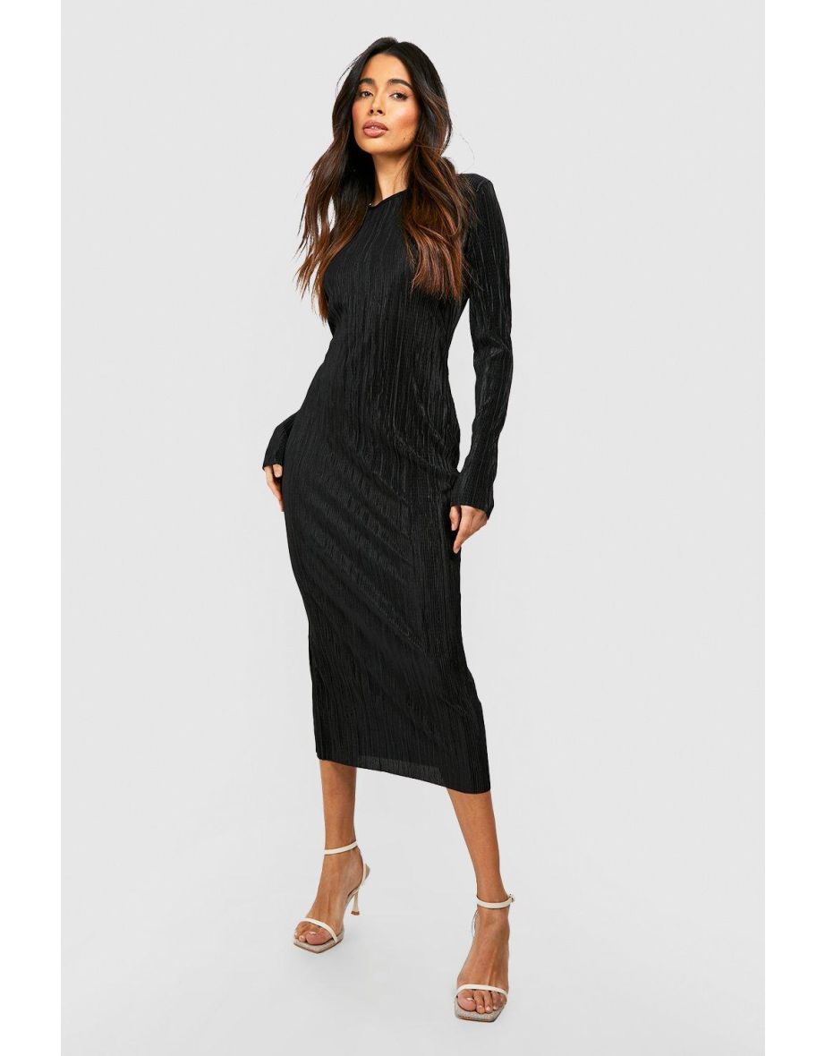 Plisse Midi Dress - black