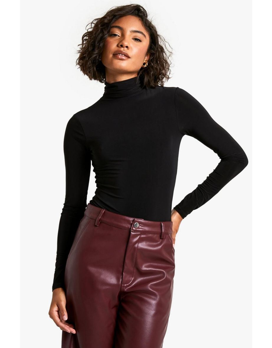 Tall Soft Touch Roll Neck Bodysuit - black - 3
