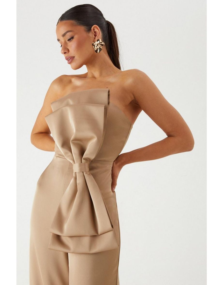 Satin Bow Wide Leg Bandeau Jumpsuit - 3