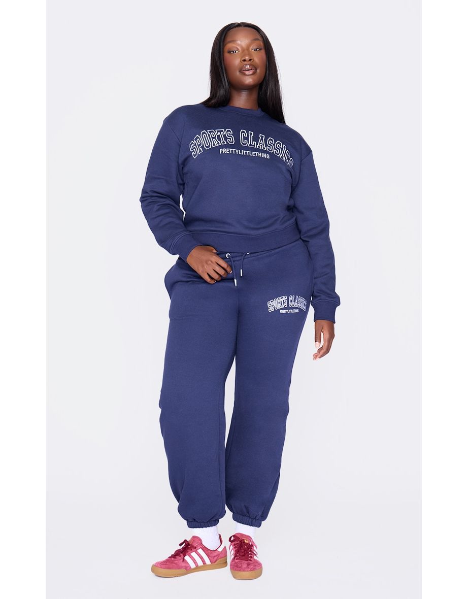 Plus Navy Sports Classic Embroidered Cuffed Joggers