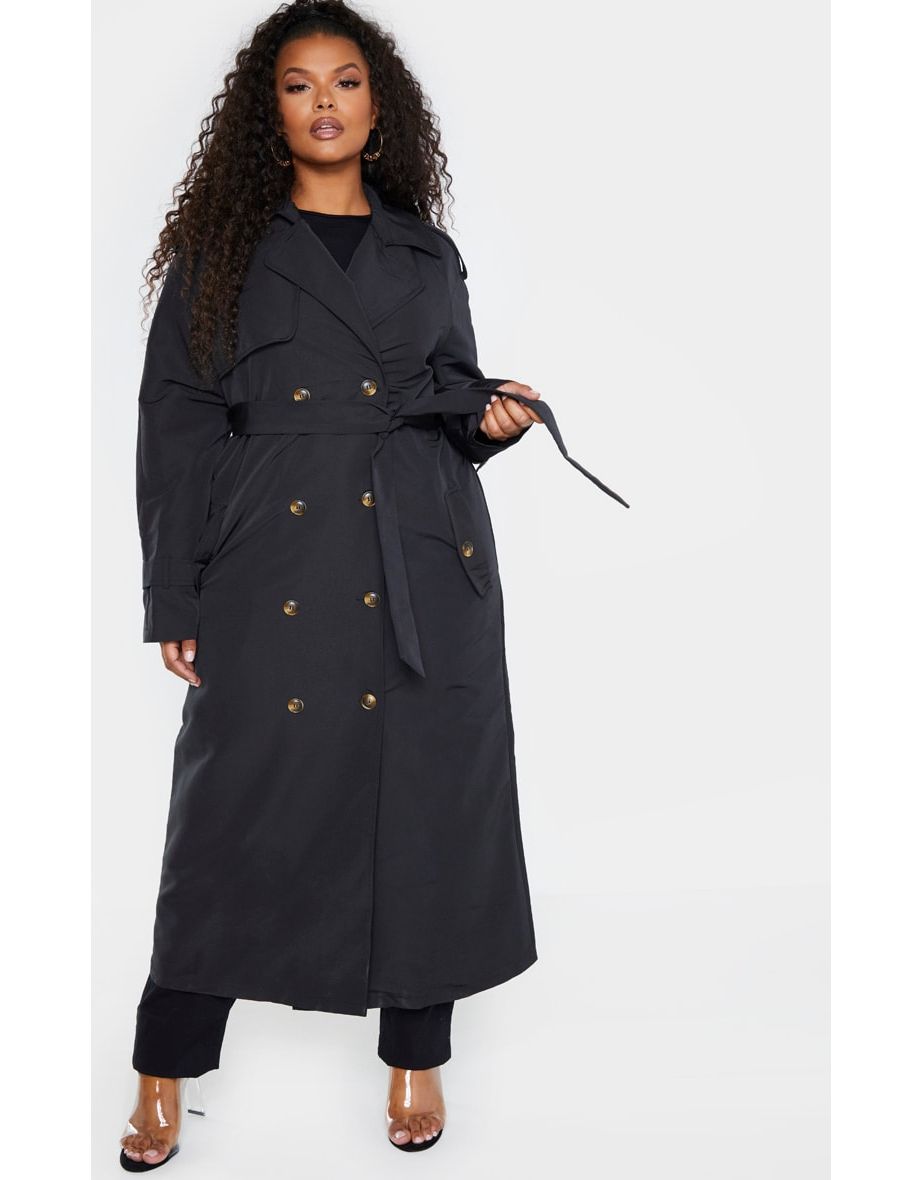 Plus Black Oversized Button Down Trench Coat