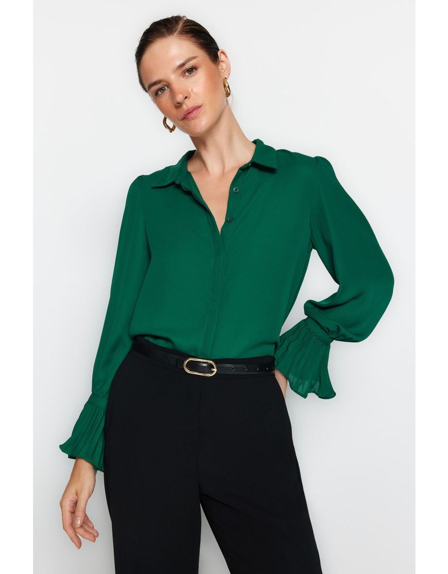 Emerald Green Spanish Sleeve Woven Shirt