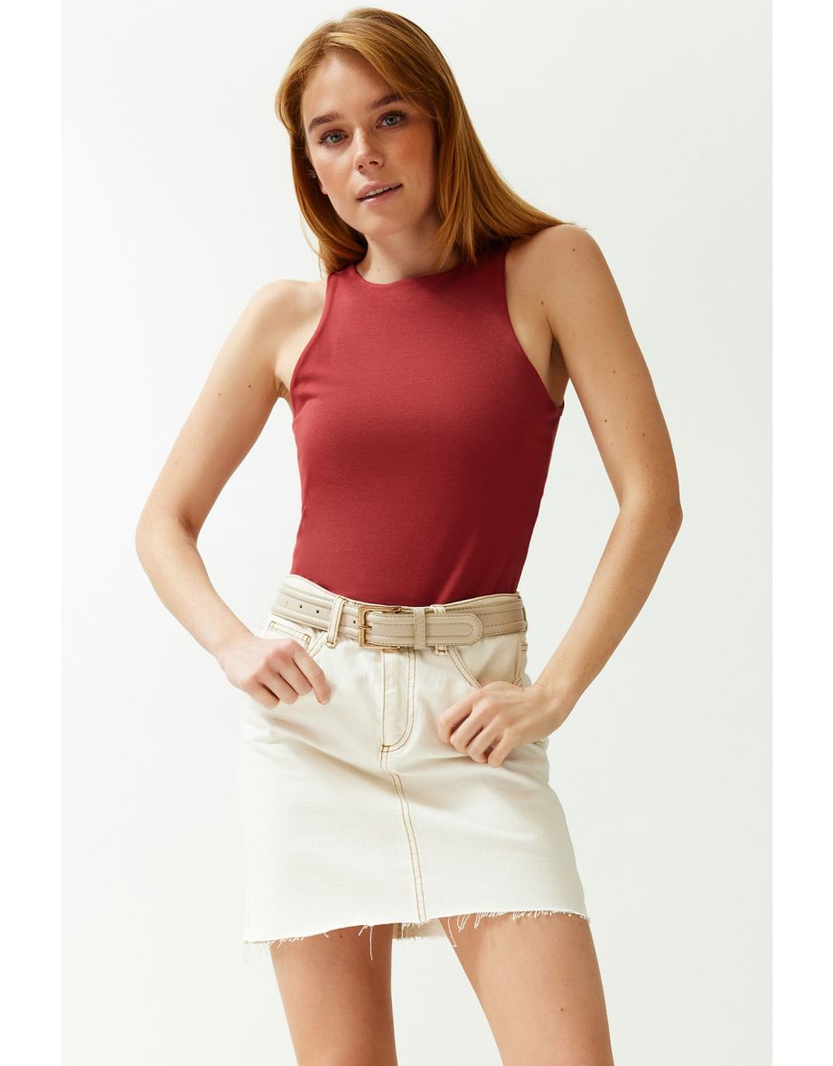 Tile Cotton Halter Neck Fitted Stretch Knit Undershirt