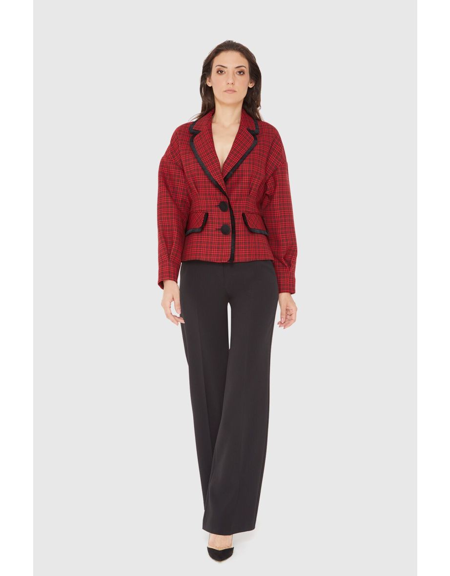 Red Suit with Plaid Palazzo Pants