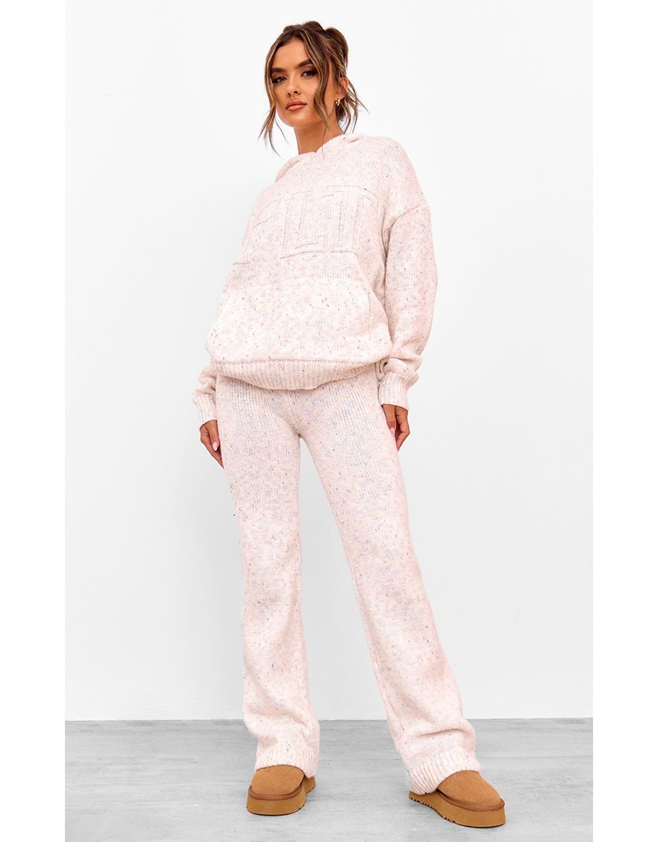 Cream Space Dye Oversized Knitted Hoodie