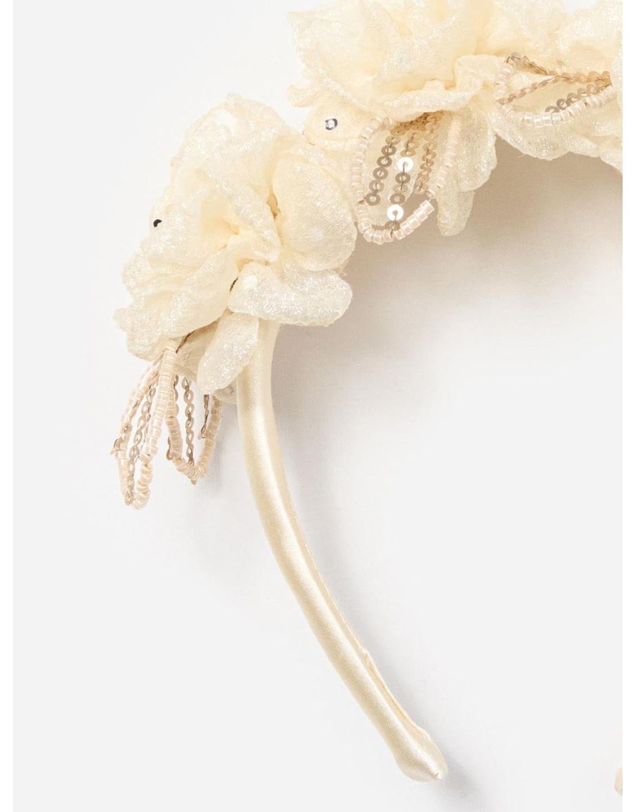 Girls Sequin Tulle Headband in Ivory - 3