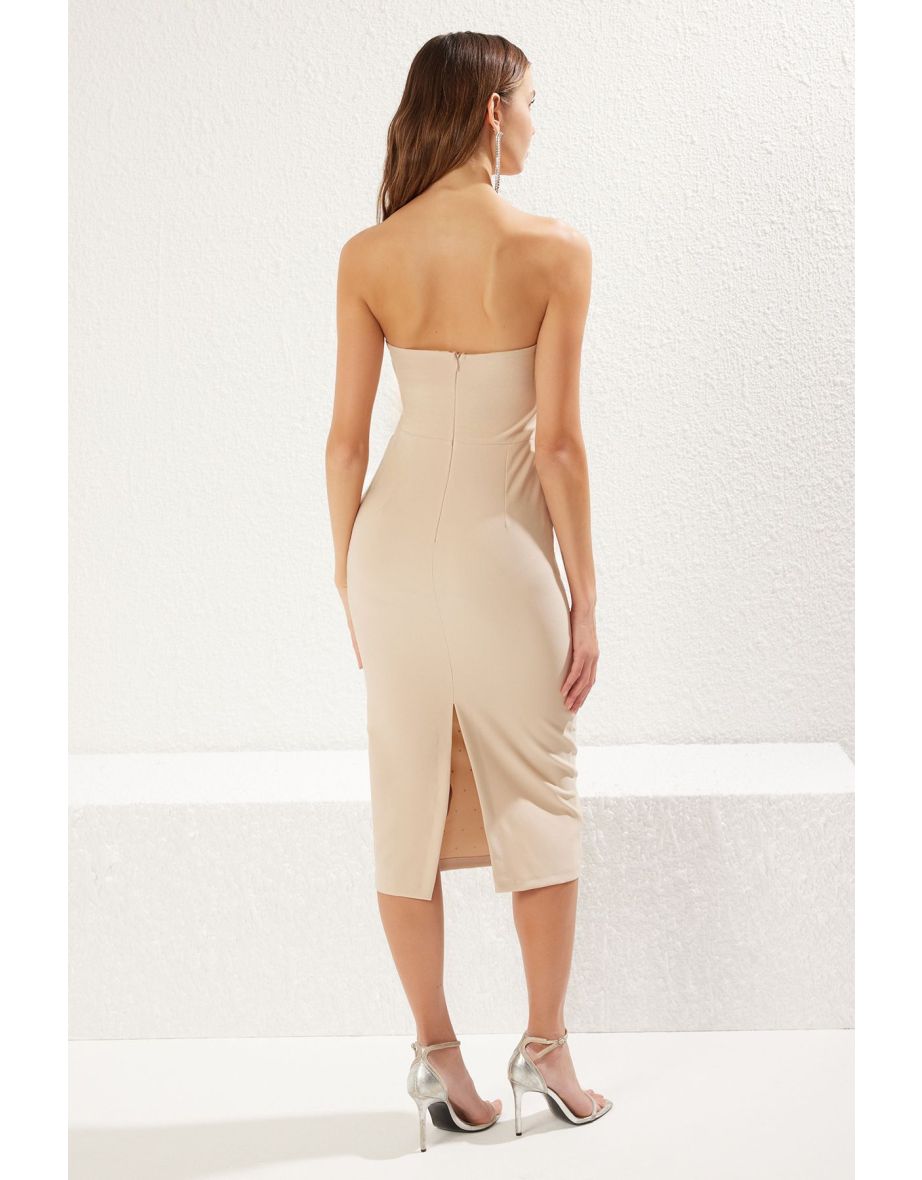 Stone Body-fitting Lined Shiny Stone Woven Stylish Evening Dress - 6