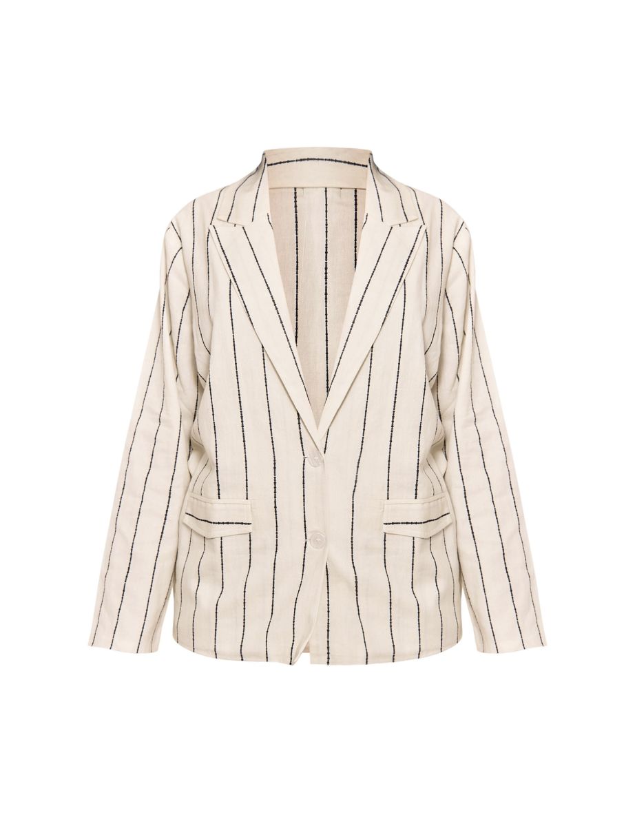 Petite White Stripe Linen Look Blazer - 4