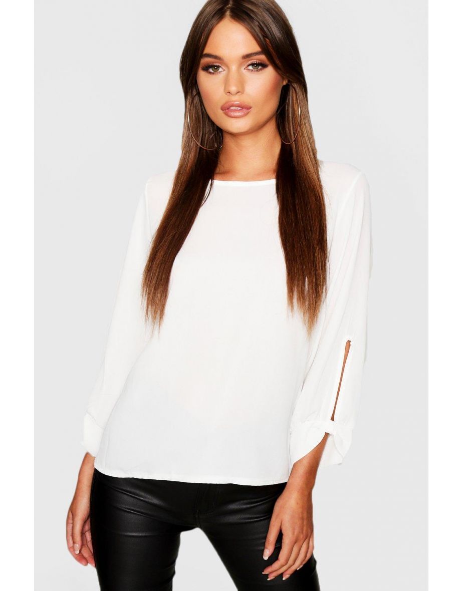 Bow Sleeve Woven Blouse - ivory