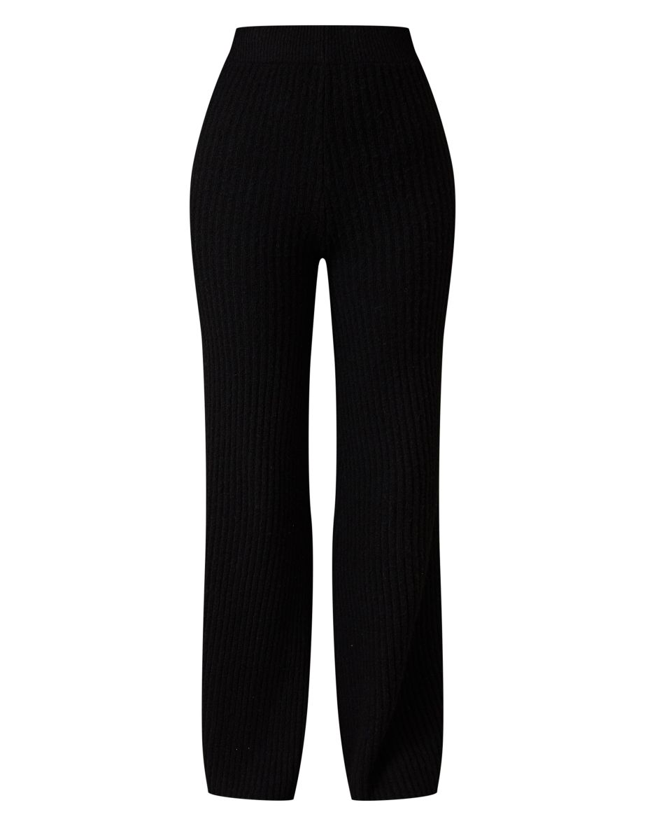 Tall Black Luxe Rib Knit Wide Leg Trousers - 4