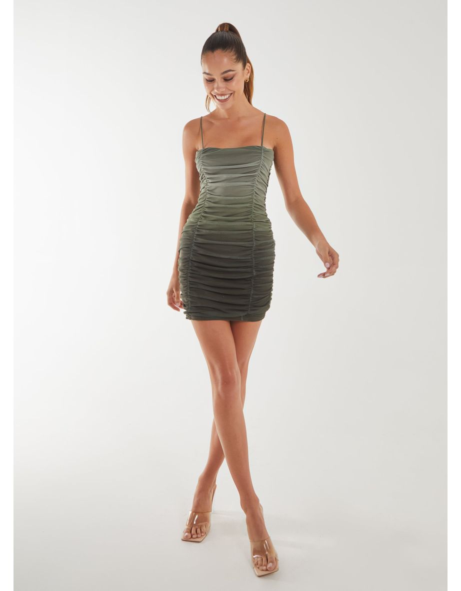 Ombre Ruched Strappy Mini Dress