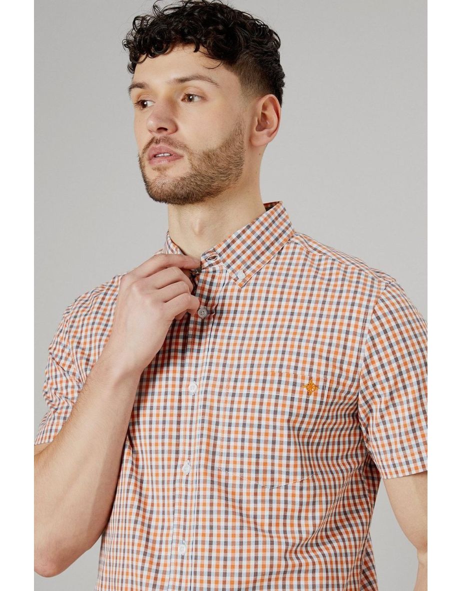 Orange Helios Check Short Sleeve Shirt - 3