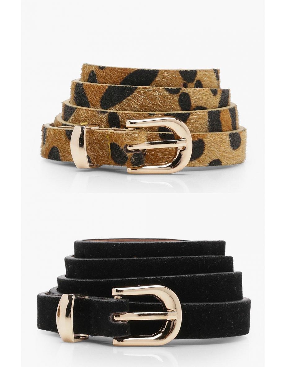 Amy 2 Pack Leopard And Suedette Belt - black