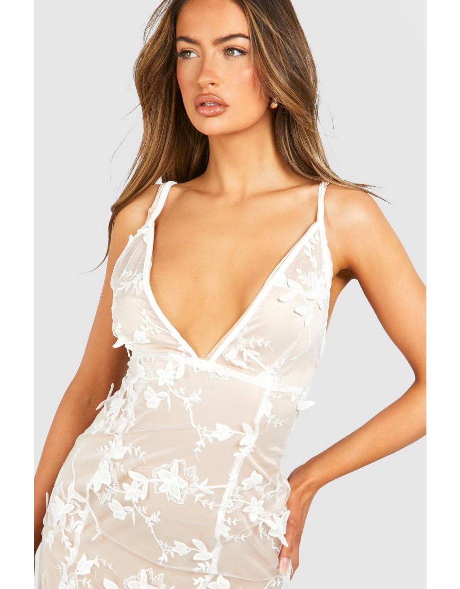 Sheer Lace Plunge Maxi Slip Dress - white - 3