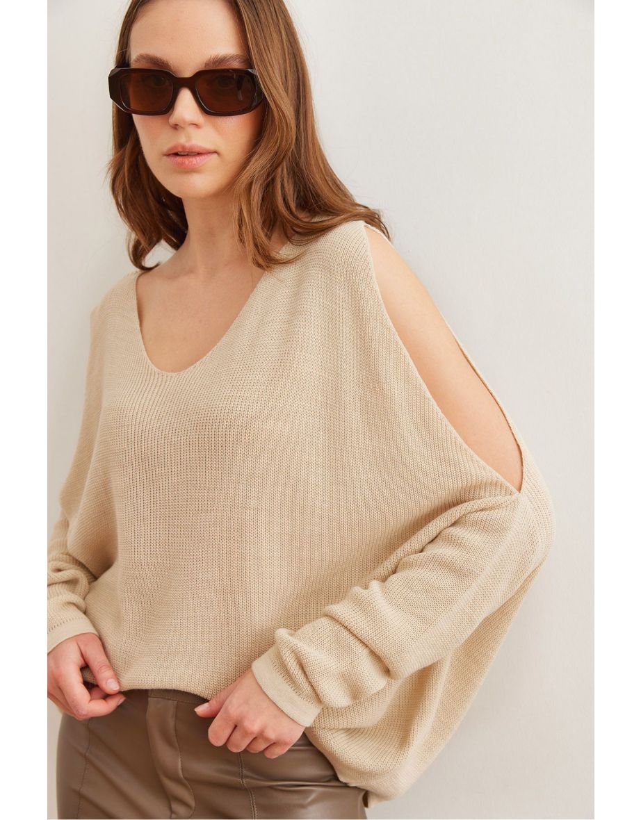 Women's Stone V-Neck Decollete Loose Knitwear Knitwear Blouse